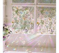 ChicSkin Rainbow Window Privacy Film, Watercolor Stained Glass Window Film No Glue,Non-Adhesive Decorative Glass Film for Bedroom Living Room Kitchen Bathroom Offices, Spring Flowers 100x43cm