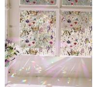 ChicSkin Rainbow Window Privacy Film, Watercolor Stained Glass Window Film No Glue，Non-Adhesive Decorative Glass Film for Bedroom Living Room Offices, Vintage Butterfly and Wild Flower 100x43cm