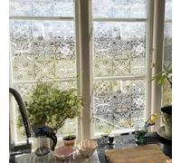ChicSkin See Through Etched Glass Window Film, Double Sided Glass Decor Moroccan Tile Patterns, No Glue Static Cling Decorative Films for Office Home, Frost Square Classic 58x193cm