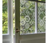 ChicSkin See Through Etched Glass Window Film, Double Sided Glass Decor Moroccan Tile Patterns, No Glue Static Cling Decorative Films for Office Home, White Hexagon Pattern 58x193cm