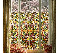 ChicSkin Stained Glass Window Film Self Adhesive 43x287cm, Decorative Window Film Privacy Spring Yellow Mosaic Pattern, Bedroom Living Room Kitchen Bathroom Offices Glass Decoration