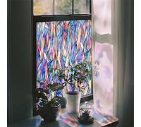 ChicSkin Stained Glass Window Film Self Adhesive 43x300cm, Decorative Static Cling Window Cling Window Film Privacy, Hand Drawn Glass Decoration Monet's Garden Blue Leaves