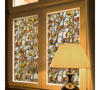 ChicSkin Stained Glass Window Film Self Adhesive 43x300cm, Decorative Window Film Privacy Yellowish-brown Poppy, Hand Drawn Glass Decoration for Bedroom Living Room Kitchen Offices