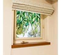 ChicSkin Stained Glass Window Stickers, Original Hand Drawn Glass Covering Decal, Static Cling Window Clings No Glue, Spring Green Leaves 43X58CM