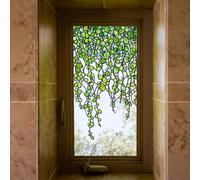 ChicSkin Stained Glass Window Stickers, Original Hand Drawn Glass Covering Decal, Static Cling Window Clings, Green Pearl Vine Transparent 33X58CM