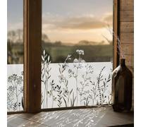 Chicskin Window Film Privacy for Glass Windows, Pure White Vintage Frosted Window Film, Floral Window Clings for Kitchen Bathroom Office Bedroom, Privacy Wild Flowers and Herbs 39x150cm