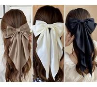 ChicTresses 3 Pack - Off White, Black & Copper Hair Bows - Luxury Silky Satin Barette Hair Clip Accessories for Women & Girls, Cute Hair Accessories for Girls, Great Gift
