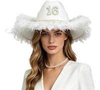 CHICTRY 16st Birthday Cowboy Hat Plush Wide Brime Disco Cowboy Hat for Women Cosplay Bachelor Party White One Size