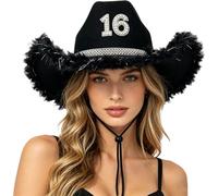 CHICTRY 16st Birthday Cowboy Hat Plush Wide Brime Disco Cowboy Hat for Women Cosplay Bachelor Party Black One Size