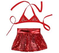 CHICTRY 2 Pcs Sparkling Dog Bikini Set Adjustable Sequins Swimsuit for Small Dogs Beach and Pool Parties Red S