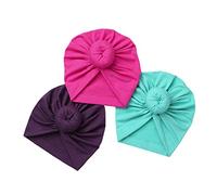 CHICTRY 3-Pack Newborn Baby Cotton Turban Knot Rabbit Headwrap Hospital Hat Cap Doughnut 01 One Size