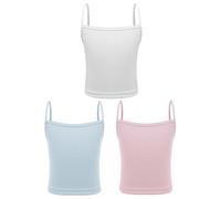 CHICTRY 3Pcs Kids Girls Ribbed Camisole Tank Vest Spaghetti Straps Sports Dance Tops Basic Plain Undershirts White&Light Blue&Pink 8-10 Years