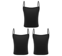 CHICTRY 3Pcs Kids Girls Ribbed Camisole Tank Vest Spaghetti Straps Sports Dance Tops Basic Plain Undershirts Black 8-10 Years