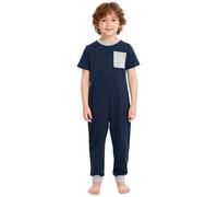 CHICTRY Adaptive Clothing for Kids Special Needs Long Leg Autism Sensory Jumpsuit Anti-Strip Back-Zip Lightweight Romper Navy Blue 5-6 Years