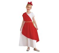 CHICTRY Ancient Roman Greek Costume Fancy Dress Up with Belt Halloween Grecian Cosplay Costume Red 13-14 Years