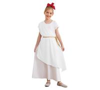 CHICTRY Ancient Roman Greek Costume Fancy Dress Up with Belt Halloween Grecian Cosplay Costume White 13-14 Years