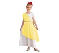 CHICTRY Ancient Roman Greek Costume Fancy Dress Up with Belt Halloween Grecian Cosplay Costume Yellow 15-16 Years