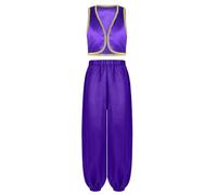 CHICTRY Arab Prince Costume For Kids Open Front Vest And Pants Elastic Waist Costume Cosplay Fancy Dress up Purple 9-10 Years