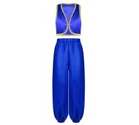 CHICTRY Arab Prince Costume For Kids Open Front Vest And Pants Elastic Waist Costume Cosplay Fancy Dress up Blue 15-16 Years