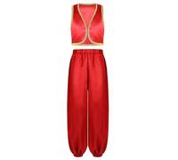 CHICTRY Arab Prince Costume For Kids Open Front Vest And Pants Elastic Waist Costume Cosplay Fancy Dress up Red 7-8 Years