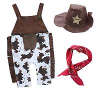 CHICTRY Baby Boys Cowboy Suspenders Overalls Outfits Wild West Fancy Dress Toddler Halloween Party Costume Brown 18-24 Months