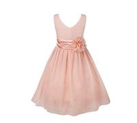 CHICTRY Big Kids Girl's V Neck Bow Sash Wedding Bridesmaid Dance Prom Ball Gown Flower Dress Coral Pink 7-8 Years