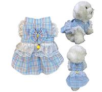 CHICTRY Blue Plaid Harness Dress for Dogs Puppy Princess Costume with Lace Trim Cat Apparel for Photo Shoots Blue S