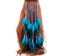 CHICTRY Boho Headband Hippie Headpiece Gypsy Headdress Indian Feather Headwear Hair Accessory Blue B One Size