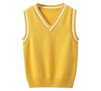 CHICTRY Boys Girls V Neck Knitted Sweater Vest School Uniform Knitwear Sleeveless Pullover Crochet Vest Jumper Top Waistcoat Yellow 9-10 Years