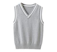 CHICTRY Boys Girls V Neck Knitted Sweater Vest School Uniform Knitwear Sleeveless Pullover Crochet Vest Jumper Top Waistcoat Grey 11-12 Years