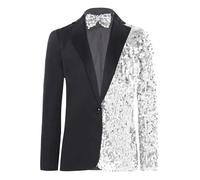 CHICTRY Boys Sparkly Sequin Blazer Coat with Adjustable Bow Tie for Wedding Party Jazz Dance Dressy Jacket Silver 13-14 Years