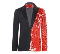 CHICTRY Boys Sparkly Sequin Blazer Coat with Adjustable Bow Tie for Wedding Party Jazz Dance Dressy Jacket Red 13-14 Years