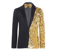 CHICTRY Boys Sparkly Sequin Blazer Coat with Adjustable Bow Tie for Wedding Party Jazz Dance Dressy Jacket Gold 13-14 Years