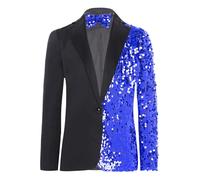 CHICTRY Boys Sparkly Sequin Blazer Coat with Adjustable Bow Tie for Wedding Party Jazz Dance Dressy Jacket Royal Blue 15-16 Years