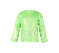 CHICTRY Child Girls Boys Shiny Metallic Tee Shirts Long Sleeve Loose Dance Top Performance Party Blouse Dancewear Clubwear Green 5-6 Years