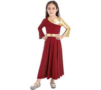 CHICTRY Children Girls Metallic Gold Color Block Praise Dance Dress Lyrical Worship Dance Tunic Long Dress Church Maxi Robe A Red z 10 Years