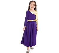 CHICTRY Children Girls Metallic Gold Color Block Praise Dance Dress Lyrical Worship Dance Tunic Long Dress Church Maxi Robe A Purple z 4 Years