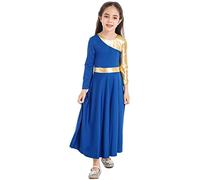 CHICTRY Children Girls Metallic Gold Color Block Praise Dance Dress Lyrical Worship Dance Tunic Long Dress Church Maxi Robe A Royal Blue z 14 Years