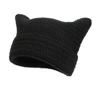 CHICTRY Cute Cat Ear Crochet Hat Striped Beanie Y2K Gothic Knitted Hat Beanie Grunge Accessory for Outdoor Travel Streetwear Black One Size