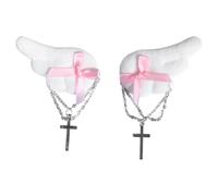 CHICTRY Cute Lolita Cross Hair Clips Plush Bowknot Goth Hairpin for Women Cosplay Costume Party Pink One Size