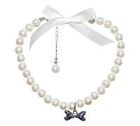 CHICTRY Dog Cat Faux Pearls Necklace Adjustable Pet Collar Wedding CollarS Jewelry with Bling Diamonds Bone Accessories White&Blue L