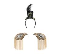 CHICTRY Drum Band Feather Hat Toy Soldier Headband And Tassel Epaulet For Circus Stage Performance Gold Black One Size
