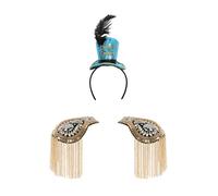 CHICTRY Drum Band Feather Hat Toy Soldier Headband And Tassel Epaulet For Circus Stage Performance Gold Sky Blue One Size