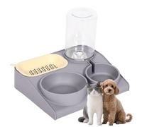 CHICTRY Durable Plastic Double Dog Bowls with Water Bottle Automatic Pet Feeder Dispenser Slow Feeder Top for Healthy Eating Grey One Size