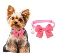 CHICTRY Elegant Floral Bow Dog Collar with Bell Breathable Adjustable Puppy Neckband for Small Medium Dogs Cats Pink A One Size