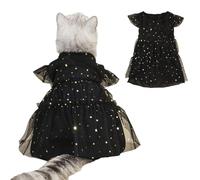 CHICTRY Elegant Sheer Tutu Dress for Dogs Cats Glittery Fly Sleeve Gown with Sequins for Parties Weddings Special Events Black XL