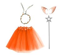 CHICTRY Fairy Costumes Set Tutu Skirt Floral Garland Elf Ears And Star Wand For Halloween Carnival Party Orange One Size