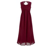 CHICTRY Flower Girl Dress Junior Kids Pleated A-Line Wedding Pageant Party Bridesmaid Maxi Gown 01 Lace Burgundy 13-14 Years