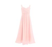 CHICTRY Flower Girl Dress Junior Kids Pleated A-Line Wedding Pageant Party Bridesmaid Maxi Gown Pearl Pink 7-8 Years
