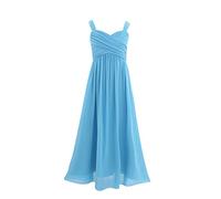 CHICTRY Flower Girl Dress Junior Kids Pleated A-Line Wedding Pageant Party Bridesmaid Maxi Gown Sky Blue 13-14 Years